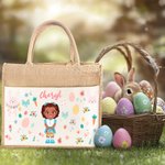 Personalized Floral Easter Eggs Bunny Cartoon Character Large Reusable Tote Bag with Name Easter Birthday Gift for Women Kids