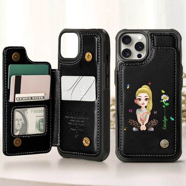 Etui de téléphone à rabat personnalisé avec porte-cartes et blocage RFID Cadeau d'anniversaire pour femmes et amis