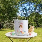 Personalized Colorful Floral Egg Cartoon Character Canvas Bucket Bag with Name Easter Egg Hunt Party Gift for Girls