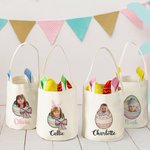 Personalisierte Niedliche Hasenohr Eimer Tasche mit Gebrochene-Eierschale-Foto-Design Griff und Namen Party Ostereiersuche Geschenk für Kinder