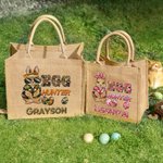 Personalisierte niedliche Hase Ostereierjäger wiederverwendbare Jute Tragetasche mit Namen Party Favor Ostern Jagd Geschenk für Jungen Mädchen