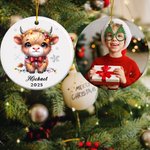 Ornement de Noël personnalisé en céramique avec photo et nom Décoration de l'arbre de Noël Cadeau d'anniversaire pour les enfants