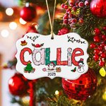 Gepersonaliseerd Sneeuwpop Kerstboom Doodle Letter Keramisch Kerst Ornament met Naam Jaar en 3 Lanyards Kerst Huisdecoratie Cadeau voor Familie