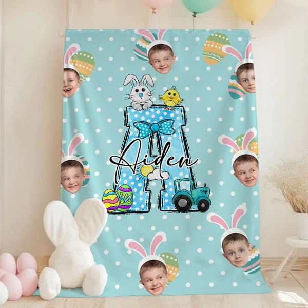 Personalisierte bunte Polka Dot Bunny Chick Initial 1-3 Gesicht Fotos weiche Decke mit Namen Home Decor Ostern Party Geschenk für Kinder