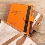Personalized Letters to Bride Leather A5 Lined Journal Notebook and Pen Set with Engraved Name and Date Bridal Shower Wedding Gift for Her