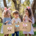 Personalized Cute Easter Bunny Face Reusable Jute Tote Bag with Name Party Favor Easter Hunting Birthday Gift for Kids Family