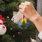 Personalized Stained Glass Christmas Tree Merry & Bright Ceramic Ornament with Text Vibrant Color Holiday Decor Religious Christmas Gift for Family