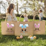 Personalized Cute Easter Bunny Face Reusable Jute Tote Bag with Name Party Favor Easter Hunting Birthday Gift for Kids Family