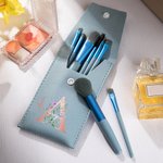 Personalized Colorful Flower Initial & Name Leather Makeup Brush Bag with 8 Pcs Makeup Brushes Mother's Day Wedding Gift for Her