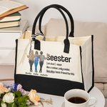 Personalizada de dibujos animados Seester Lienzo Grande Bolsa Tote con Nombre Accesorio de Viaje Cumpleaños Aniversario Regalo para Hermana Besties Mujeres