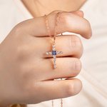 Personalizada Zircon Ajuste Birthstone Cruz Collar Joyería Cumpleaños Religiosa Bautizo Regalo para Mujer Cristiana