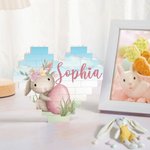 Personalised Cute Bunny Easter Egg Design Heart-shaped Building Brick Puzzles with Name Easter Party Birthday Gift for Kids