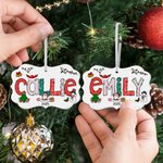 Gepersonaliseerd Sneeuwpop Kerstboom Doodle Letter Keramisch Kerst Ornament met Naam Jaar en 3 Lanyards Kerst Huisdecoratie Cadeau voor Familie