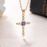 Personalizada Zircon Ajuste Birthstone Cruz Collar Joyería Cumpleaños Religiosa Bautizo Regalo para Mujer Cristiana