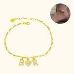 Personalizada ajustable Figaro tobillera con 1-8 Plata Letra Corazón Charm Cristal Iniciales Joyería Cumpleaños Aniversario Regalo para Mujeres