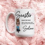 Personalizada Seester Cartoon Character 11oz 15oz Taza de Cerámica con Nombre Amistad Aniversario Cumpleaños Regalo para Hermanas Besites Mujeres