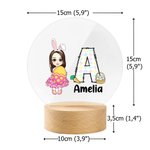 Personalisiertes Niedliches Osterei Cartoon Junge Mädchen LED Nachtlicht mit Initiale Namen Holzsockel Ostern Haus Deko Geburtstag Geschenk für Kinder