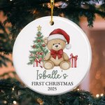 Personlig nallebjörn med tomteluva Keramisk julprydnad med namn Första julgransdekoration Present till baby pojkar flickor