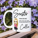 Personalizada Seester Cartoon Character 11oz 15oz Taza de Cerámica con Nombre Amistad Aniversario Cumpleaños Regalo para Hermanas Besites Mujeres