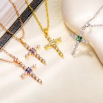 Personalizada Zircon Ajuste Birthstone Cruz Collar Joyería Cumpleaños Religiosa Bautizo Regalo para Mujer Cristiana
