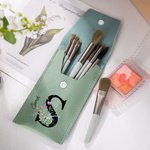 Personalized Colorful Flower Initial & Name Leather Makeup Brush Bag with 8 Pcs Makeup Brushes Mother's Day Wedding Gift for Her