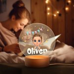 Personalisierte Fantasy Sterne Wimpel Cartoon Mädchen Junge LED-Nachtlicht mit hölzernen Basis und Namen Geburtstag Zimmer Dekoration Geschenk für Kinder