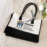 Personalizada de dibujos animados Seester Lienzo Grande Bolsa Tote con Nombre Accesorio de Viaje Cumpleaños Aniversario Regalo para Hermana Besties Mujeres