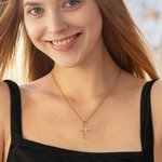 Personalizada Zircon Ajuste Birthstone Cruz Collar Joyería Cumpleaños Religiosa Bautizo Regalo para Mujer Cristiana
