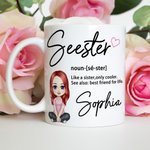 Personalizada Seester Cartoon Character 11oz 15oz Taza de Cerámica con Nombre Amistad Aniversario Cumpleaños Regalo para Hermanas Besites Mujeres
