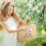 Personalized Cute Easter Bunny Face Reusable Jute Tote Bag with Name Party Favor Easter Hunting Birthday Gift for Kids Family