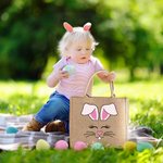 Personalized Cute Easter Bunny Face Reusable Jute Tote Bag with Name Party Favor Easter Hunting Birthday Gift for Kids Family