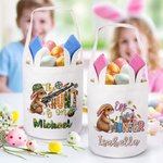 Personalisierte niedliche Ei Hunter Bunny Eimer Tasche mit Namen Ostern Party Hunt Korb Urlaub Geburtstag Geschenk für Jungen Mädchen