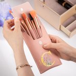 Personalized Colorful Flower Initial & Name Leather Makeup Brush Bag with 8 Pcs Makeup Brushes Mother's Day Wedding Gift for Her