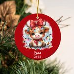 Ornement de Noël personnalisé en céramique avec photo et nom Décoration de l'arbre de Noël Cadeau d'anniversaire pour les enfants