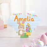 Personalised Cute Bunny Easter Egg Design Heart-shaped Building Brick Puzzles with Name Easter Party Birthday Gift for Kids