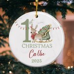 Personalised Cute Reindeer Baby's 1st Christmas Ceramic Ornament with Name and Year Holiday Tree Decor Baby Shower Christmas Gift for Newborns