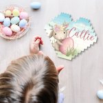 Personalised Cute Bunny Easter Egg Design Heart-shaped Building Brick Puzzles with Name Easter Party Birthday Gift for Kids