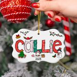 Gepersonaliseerd Sneeuwpop Kerstboom Doodle Letter Keramisch Kerst Ornament met Naam Jaar en 3 Lanyards Kerst Huisdecoratie Cadeau voor Familie
