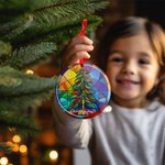 Personalized Stained Glass Christmas Tree Merry & Bright Ceramic Ornament with Text Vibrant Color Holiday Decor Religious Christmas Gift for Family