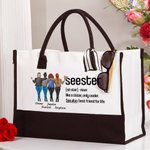Personalizada de dibujos animados Seester Lienzo Grande Bolsa Tote con Nombre Accesorio de Viaje Cumpleaños Aniversario Regalo para Hermana Besties Mujeres