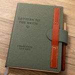 Personalized Letters to Bride Leather A5 Lined Journal Notebook and Pen Set with Engraved Name and Date Bridal Shower Wedding Gift for Her