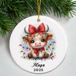 Ornement de Noël personnalisé en céramique avec photo et nom Décoration de l'arbre de Noël Cadeau d'anniversaire pour les enfants