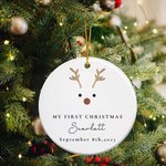 Adorno de cerámica personalizado con el nombre y la fecha de la primera Navidad del bebé Reno Decoración del árbol Regalo de Baby Shower para los nuevos padres