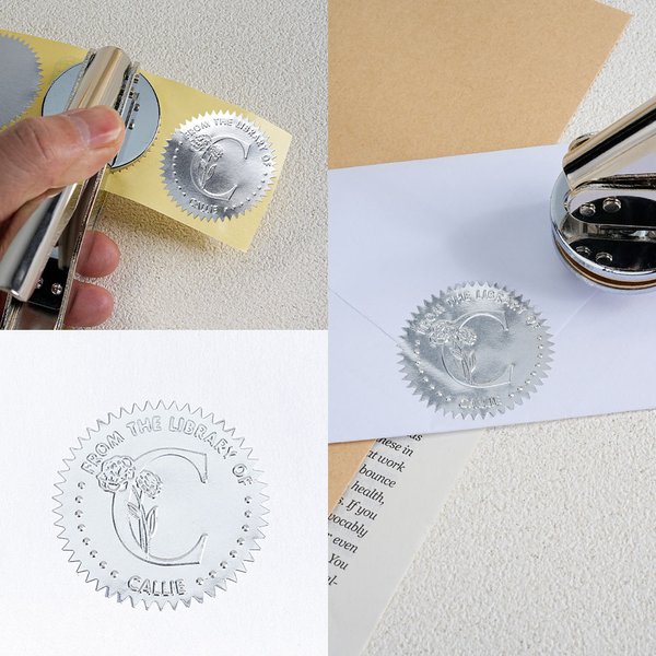 Timbro a secco personalizzato Ex Libris From The Library of Birth Flower Initial Book con testo Regalo di compleanno e anniversario per bibliotecari amanti dei libri