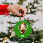 Ornement de Noël personnalisé en céramique avec photo et nom Décoration de l'arbre de Noël Cadeau d'anniversaire pour les enfants