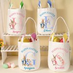 Personalisierte HAPPY EASTER Blumenkaninchen Hasenohren Eimer Tasche mit Namen Initiale Eiersuche Korb Ostern Party Geschenk für Kinder