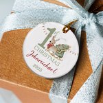 Personalised Cute Reindeer Baby's 1st Christmas Ceramic Ornament with Name and Year Holiday Tree Decor Baby Shower Christmas Gift for Newborns