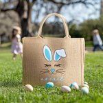 Personalized Cute Easter Bunny Face Reusable Jute Tote Bag with Name Party Favor Easter Hunting Birthday Gift for Kids Family