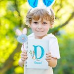 Personalisierte Cute Bunny Initial A5 Spiral Lined Notebook und Pom Puff Pen Set mit Namen Geburtstag Ostern Geschenk für Jungen Mädchen