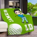 Personalisierte Golf Sport Cartoon Charakter weiche Decke mit Namen und Nummer Geburtstag Club Home Decor Geschenk für Golfer Golfspieler